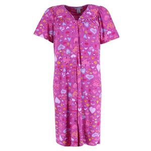Elegant Emily Women's Pink Hearts Short Sleeve Button Down Duster